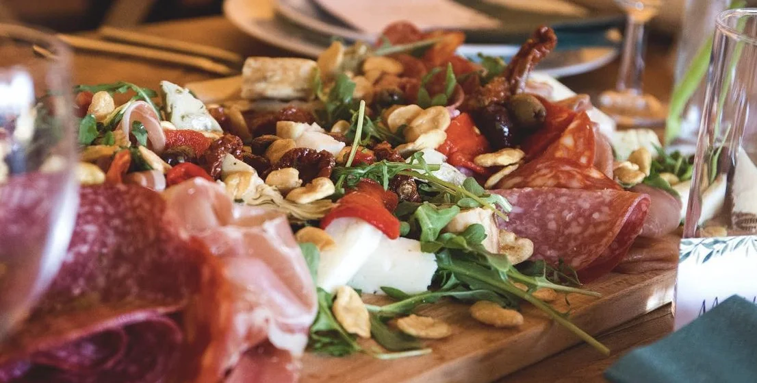 Antipasti sharing board starter at a Yorkshire corporate catering event