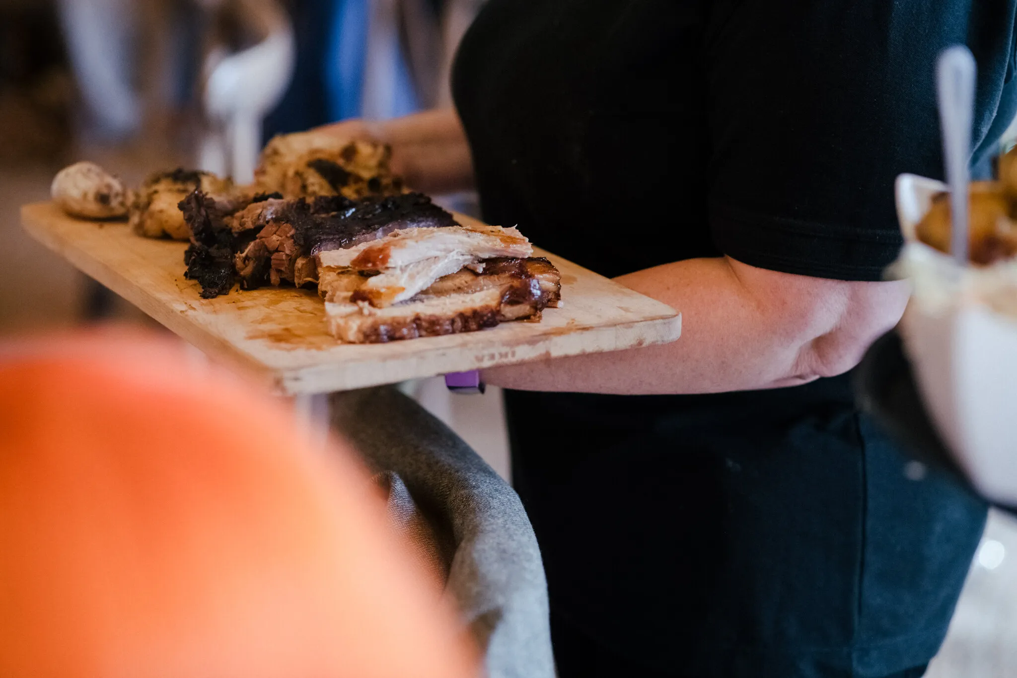 Smoked BBQ meat board at a Yorkshire outdoor event