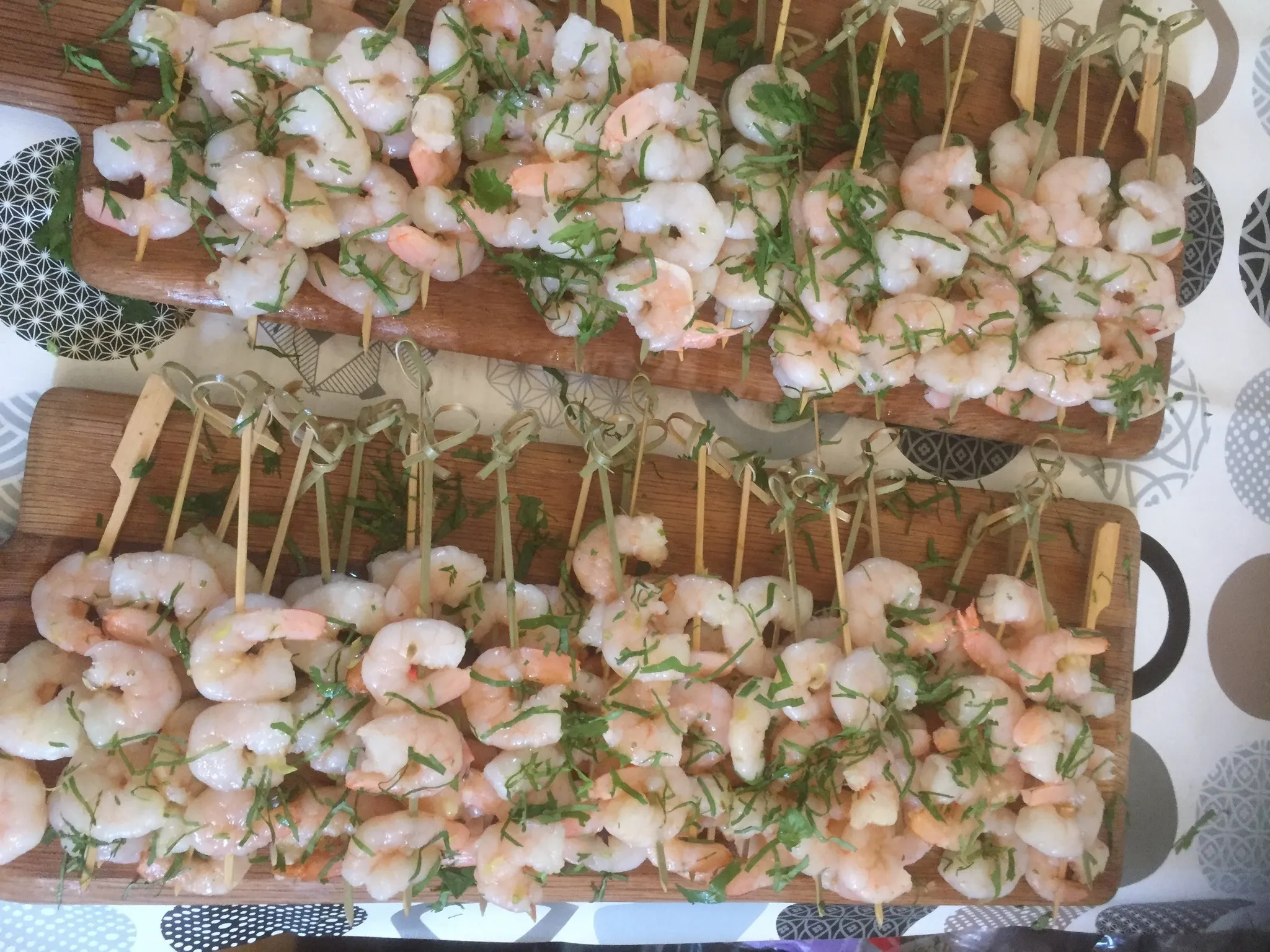 Herb prawn skewer canapés at a Yorkshire event