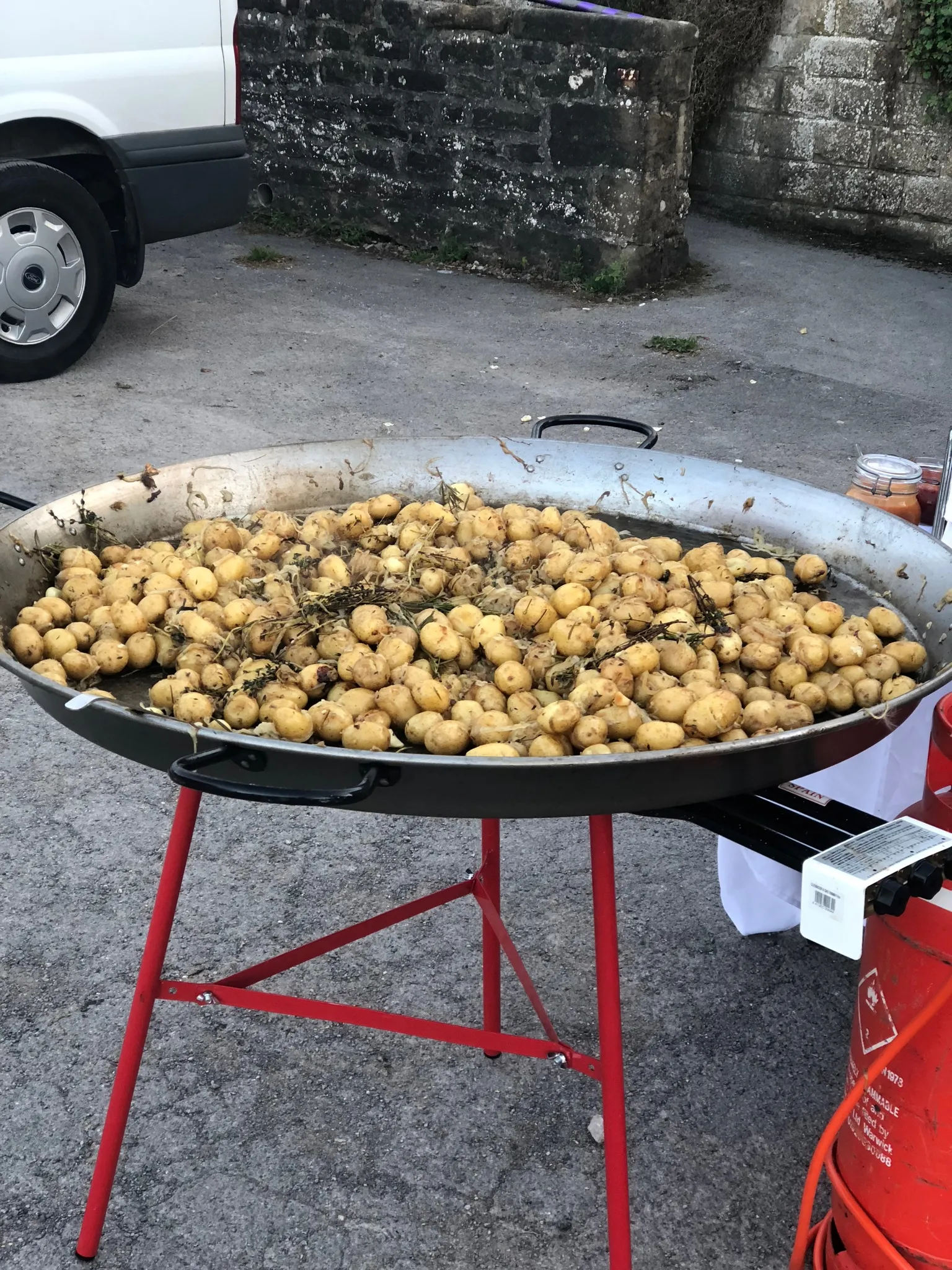 Large seafood paella pan at an outdoor Yorkshire wedding, Harrogate Food and Drink Co