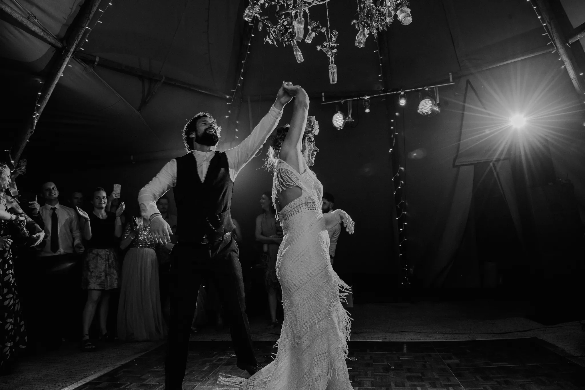 First dance at a Yorkshire tipi wedding catered by Harrogate Food and Drink Co