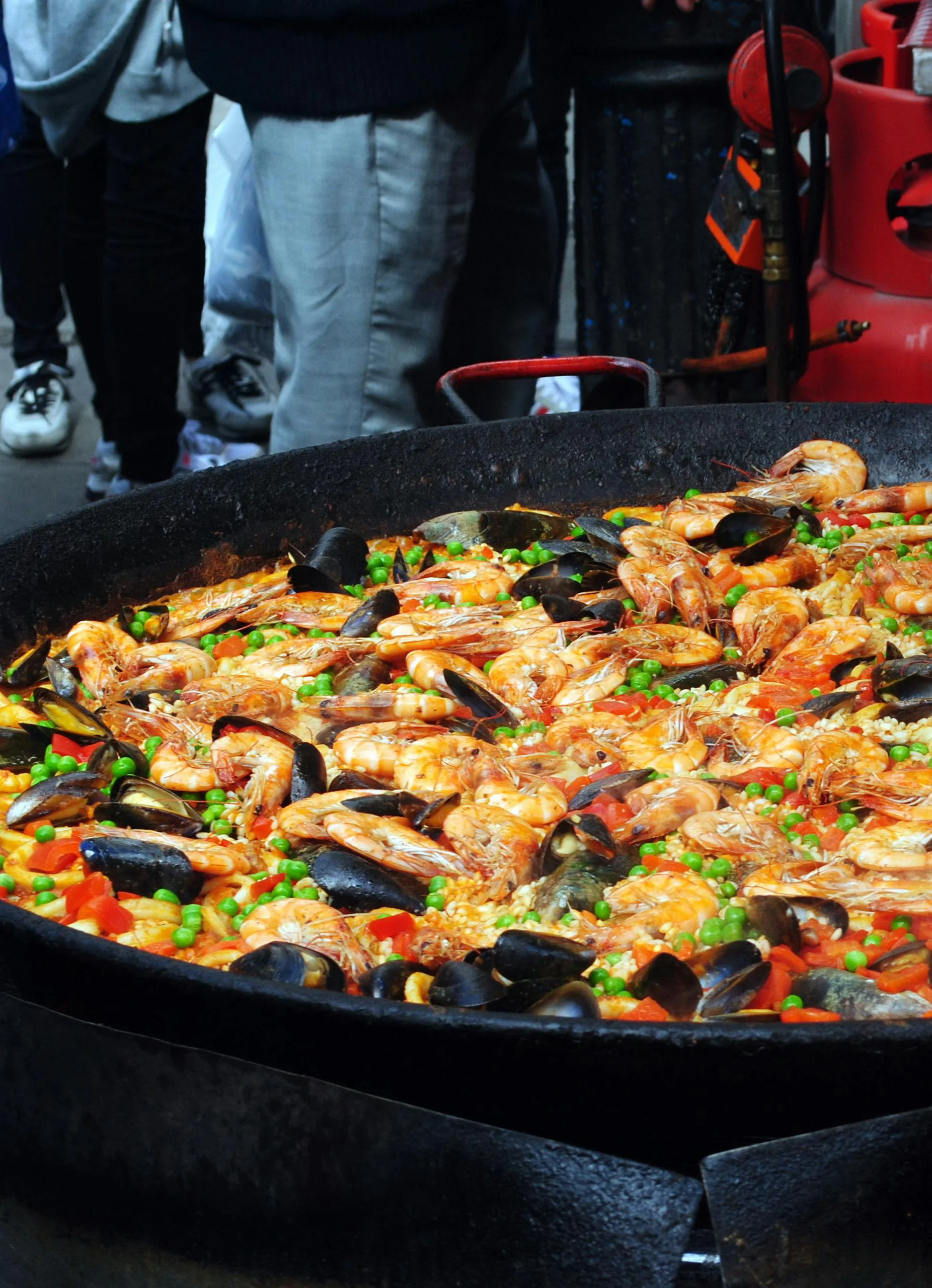 Seafood paella in a large pan at a Yorkshire corporate catering event